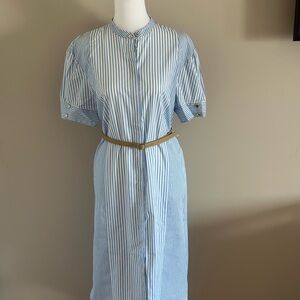 Blue Striped Dress with Belt